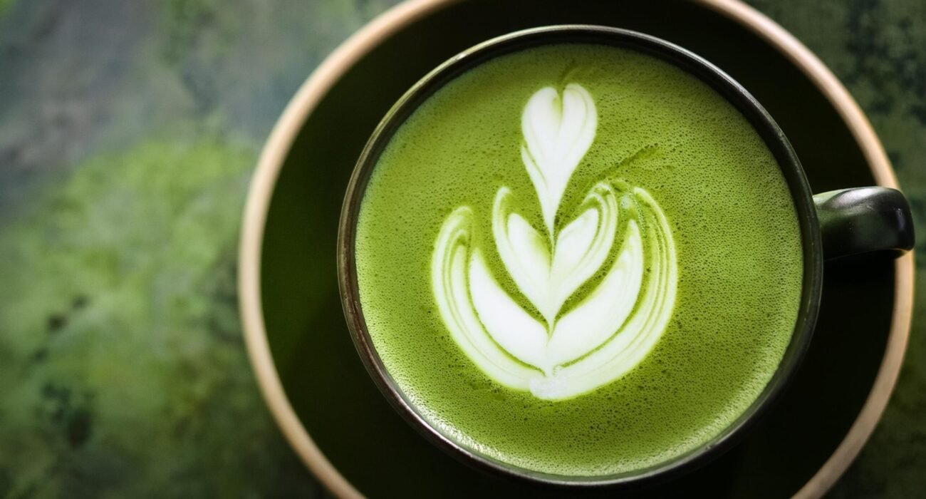 Close-up of a matcha latte