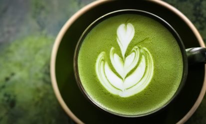 Close-up of a matcha latte