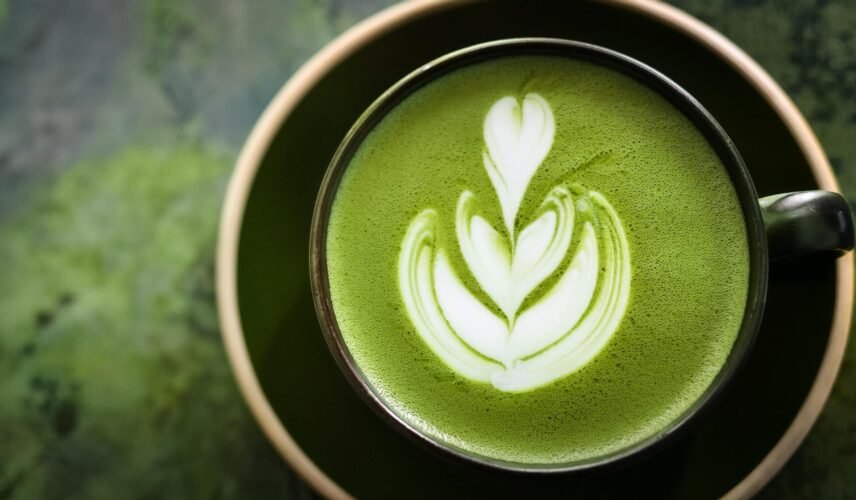 Close-up of a matcha latte